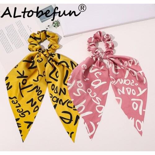 ALTOBEFUN Women Ribbon Hair Accessories Ladies Letters Hair Tie Brand Scrunchies Ponytail Hair Female Girl Holder Rope AFC256