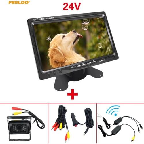 FEELDO DC9V-36V Bus Truck 7" LCD Monitor With Rear View Parking Camera Video System 2.4G Wireless & Cigarette Lighter Optional