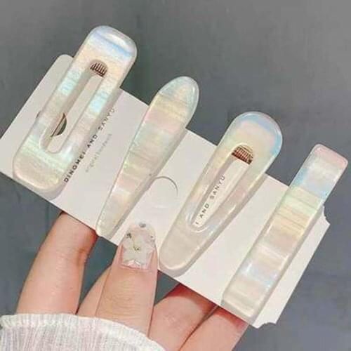 4pcs New Ins Korean Mermaid Ji Hairpin Geometric Simple Style Ladies Hairpin Girl Duckbill Clip Hairpin Headdress