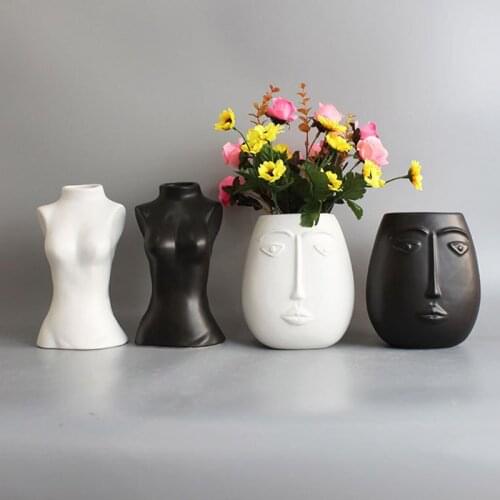 Nordic body design vase nude sculpture creative human head vase ceramic desktop home decoration figurine industrial decor