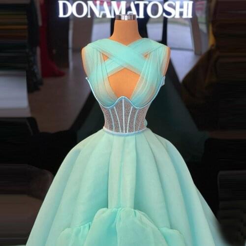 Light Sky Blue Tulle Evening Dresses Hi Low Criss Cross Ruffles With Corset Ball Gown Pageant Prom Dressing Gowns