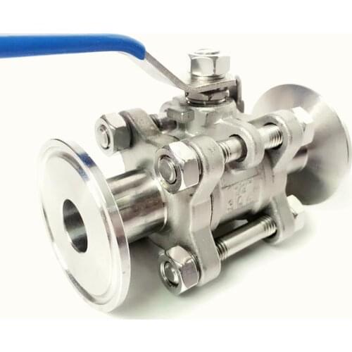 DN40 x 2" Tri Clamp 3-Piece Ball Shut Off Valve SUS 304 Stainless Steel Industrial