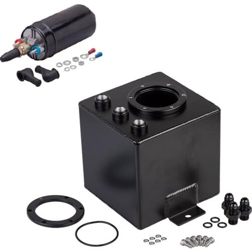 Universal 2L Aluminium Oil Catch Tank/Fuel Cell/Fuel Surge Tank/Fuel Can with 044 Fuel Pump BLACK