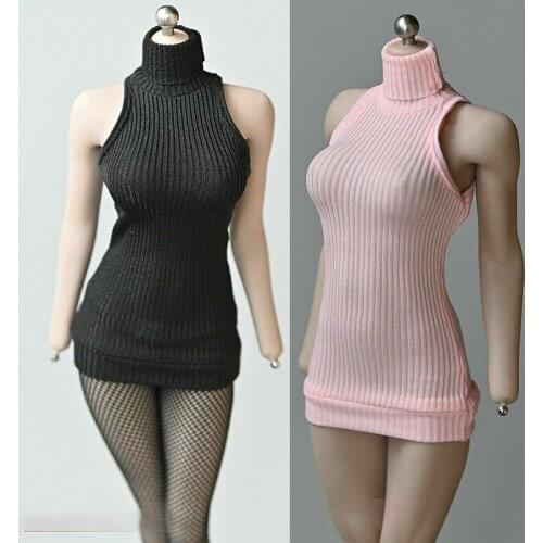 1/6 Scale Female Black Pink High Collar No Sleeves Sweater Clothes Model Fit 12'' PH TBL Action Figure Body