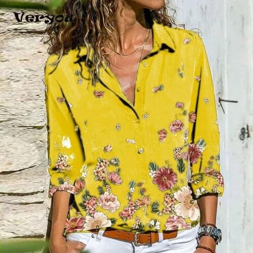 2021 Tops Womens Printed Tee Long Sleeve Harajuku Lapel Shirt Ladies Tops Fashion Casual T Shirts Plus Size Loose Shirts New