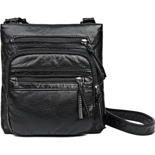 Womens High-Quality Designer PU Leather Shoulder Bag Casual Solid Color Multi-Zipper Crossbody Handbag All-Match Lady Handbags