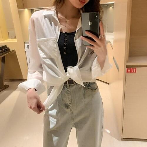 2021Women Thin Chiffon Cardigan Breathable Sun Protection Clothing Tops for Summer Chiffon shirt women long sleeves