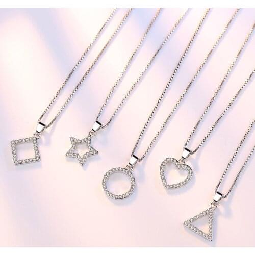 100% 925 sterling silver fashion shiny crystal grometric pendant necklace for women jewelry wedding gift wholesale drop shipping