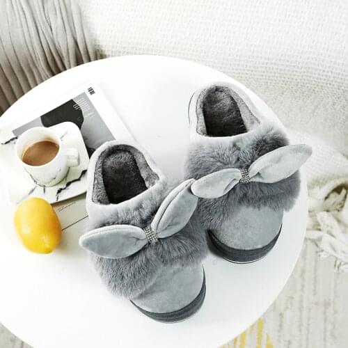 Winter Home Slippers Cartoon Rabbit Warm House Slippers Indoor Bedroom Non-slip Cotton Slides For Flat Heel TX7