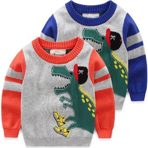 2019 winter boys girl sweater Cotton Cartoon Dinosaur warm Wool kids baby toddler t shirt knitting Childrens clothes clothing