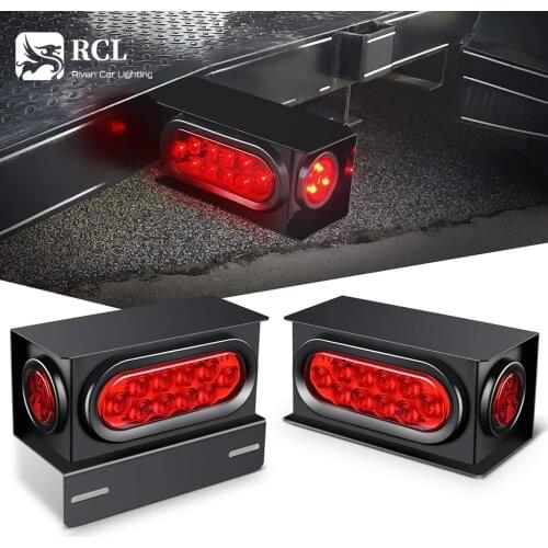 1/2PCS Steel Trailer Light Boxes Housing Kit w/6Inch Oval Red LED Trailer Tail Lights 2 Inch Round Red LED Side Marker Lights
