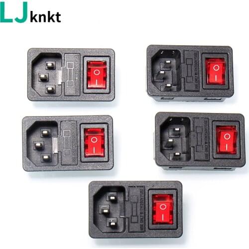 1PCS Power rocker switch C14 AC power socket connector plug 10A 250V With 10A fuse Female hole entrance