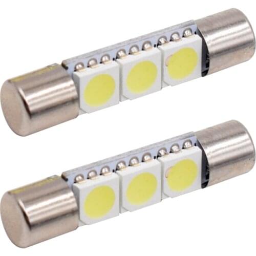 2Pcs Auto LED T6.3 T6 28mm 5050 3 SMD White 12V Car Vehicle Interior Sun Visor Vanity Mirror Lights Makeup Lights lamp