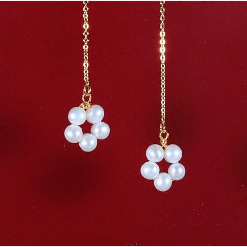2020 New Natural Pearl Earrings Original Design French Small Flower 18k Gold Long Style Niche Earrings Female Jewelry