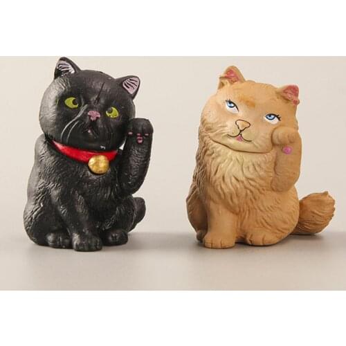 5Pcs Miniature Lucky Cat Beckoning Shape Decoration PVC Fengshui Cat Figurine Model for Garden Decor