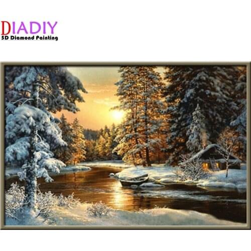 Full Drill landscape Mosaic Round Diamond Painting Tree Diamond Embroidery Cross Stitch Kit Diamond Art Rhinestones Christmas