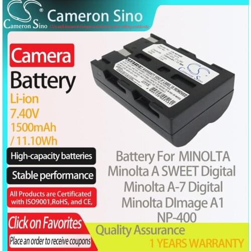 CameronSino Battery for MINOLTA Minolta A SWEET Digital Minolta A-7 Digital fits MINOLTA NP-400 Digital camera Batteries 1500mAh