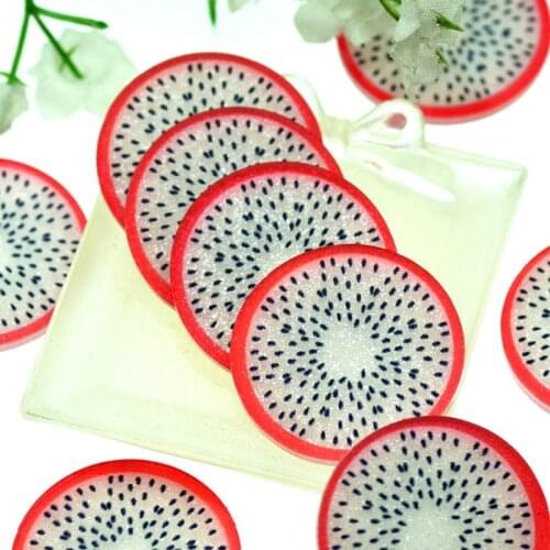 10PCS 27mm Flatback Shining Acrylic Dragon Fruit Plannar|DIY Scrapbooking Crafting Fruits|Hair Bow Center Embellishments