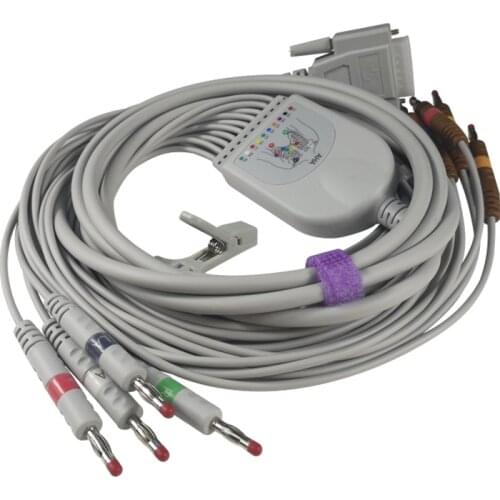 EKG Cable One Piece 10 Lead Wires DB 15 Pin Plug Banana 4.0 End AHA Standard for Nihon Kohden Biocare Comen EKG Machine