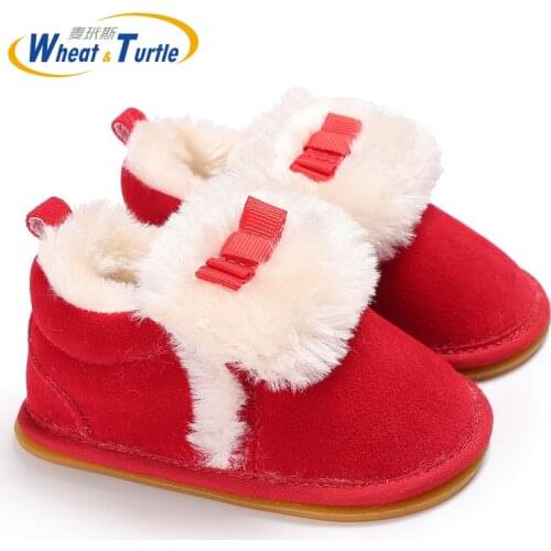 Mother Kids Baby Shoes First walker Unisex Winter Warm Faux Fur Inner Prewalk Fisrt Walker Shoes For Infant Baby Anti-silp Shoes