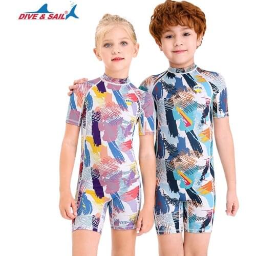 Kids swimsuit conjoined boys girls bathing summer short sleeve drift snorkeling quick-drying slim diving suit jellyfish wetsuit