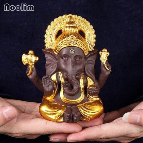 Purple Clay Gold Ganesha Ornaments Creative Small Tea Pets Teahouse Table Accessories Home Office Car Decoration Crafts