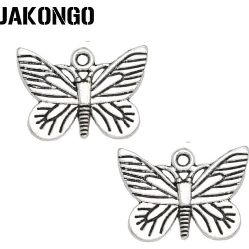 JAKONGO Antique Silver Plated Butterfly Charms Pendant for Jewelry Making Bracelet Accessories DIY Handmade 16x22mm 15PCS/lot