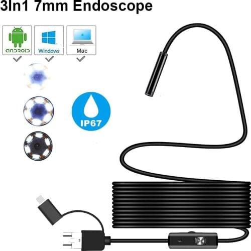 2M 5M 7mm Endoscope Camera Sanke flexible Hard Cable Type-C Mircrousb Port Inspection Borescope Camera For PC Android smartphone