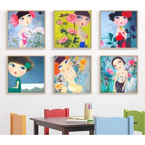 No frame cartoon beautiful faery cute girl scenery canvas printings oil painting printed on canvas wall art decoration picture