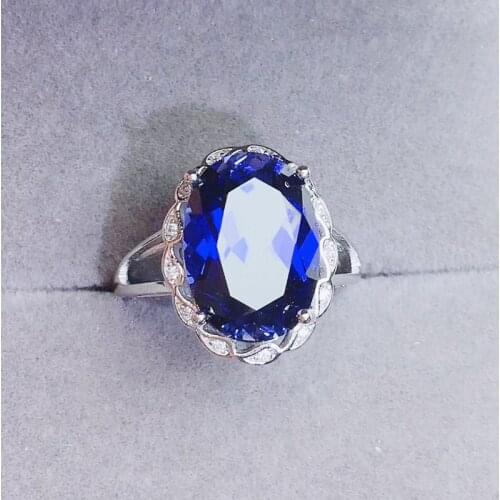 Blue sapphire or natural rose quartz ring Per jewelry 925 sterling silver 10*14mm 7.3ct gemstone Fine jewelry J2112618