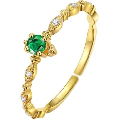 S925 sterling silver inlaid emerald open ring fashion light luxury design style couple gift temperament ring female