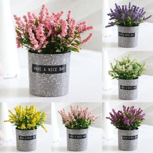 Beautiful Home office decoration Potted Simulation Artificial Lavender Flower Pot Balcony Office Desktop Bonsai Accessories