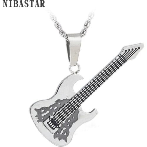 Hot fashion Stainless steel polishing pendant jewelry Brand necklaces with guitar pendant for men