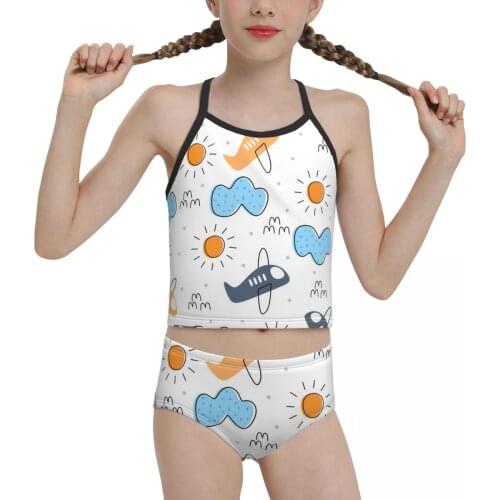 Anime boho swimming suit for Children young Girl Print Seamless Pattern Biquini 2021 Wholesale Brand Girl Swimming Suit