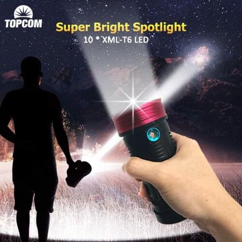 Topcom Powerful 10*XML-T6 LED Flashlight 20W Professional Searchlight Hard Light Hand Lamp EDC Flashlight For Camping Hunting