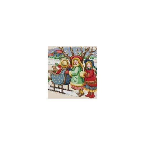 Girls with Sled Sewing Kit Top Quality Embroidery Needlework 14CT Unprinted Art Cross Stitch Kits DIY Handmade Decor