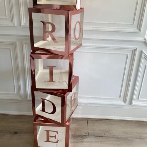 New A-Z letter Name Balloon Transparent Box BABY ONE Blocks Rose Gold Party Gift Box Bride Baby Shower Birthday Party Supplies