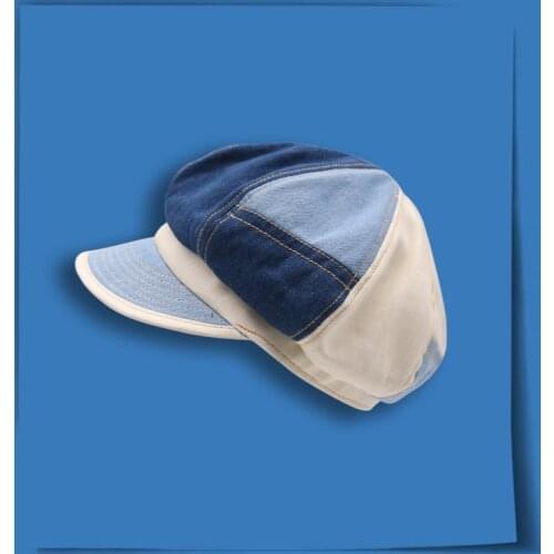 2021 New Denim Patchwork Color Contrast Newspaper Childrens Hat Versatile Octagonal Hat Painters Hat Womens Hat Beret Hat