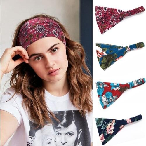 New Printed Cotton Sports Wide-sided Elastic Headband Boho Hair Accessories Hair Band Wash Face Beam Headscarf Yoga Bandanas