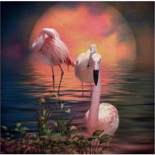 New Arrived 5D DIY Diamond Painting Needlework Square Full3D Diamond Embroidery three crane&sunset Pattern cross stitch decor