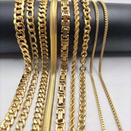 1 Piece 18k Gold Curb Cuban Link Chain Necklace For Men Women 304 Stainless Steel Basic Figaro Box Snake Rope Keel Byzantium