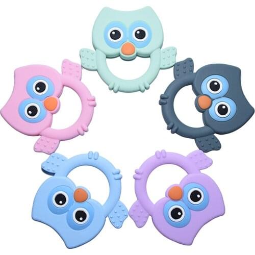 Mabochewing 5pcs Cartoon Owl Ring Silicone Baby Teether Youth Baby Teething Period Oral Dental Care