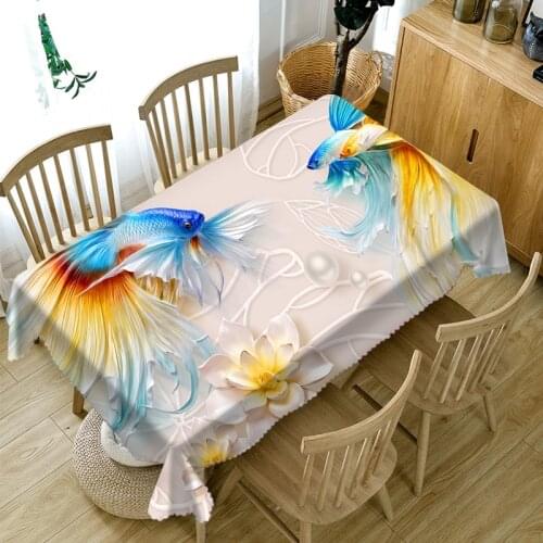 Goldfish and Flower Relief Thicken Cotton Tablecloth 3d Chinese Landscape Washable Cloth Rectangular and Round Table Cloth