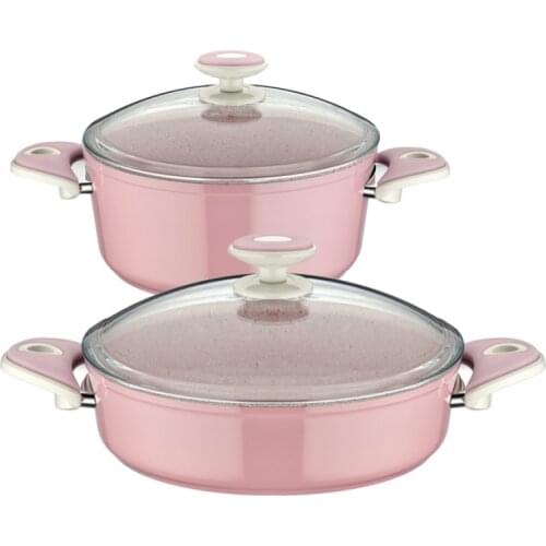 Granite Plus Deep & Shallowly Pink Cookware Set Frying Pan Frying Pan Steak Pan Machine Breakfast Cookware kitchen supplies non-stick frying pan