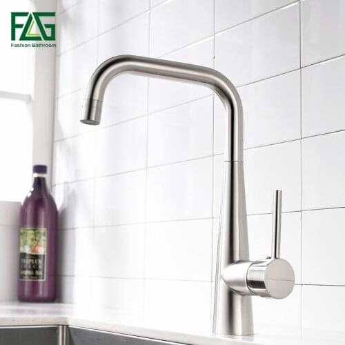 FLG Kitchen Faucet Brushed Nickel Faucets 360 Rotate Swivel 2 Function Water Outlet Mixer Brass Kitchen Sink Tap 1012-33N