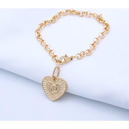 SRCOI New Geometric Link Chain Heart Pendant 26 Letter Bracelet Simple Gold Color O-Chain Adjustable Women Party Gifts Jewelry