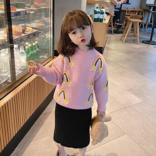 Girls Sweater Kids Coat Outwear 2021 Beading Plus Velvet Thicken Warm Winter Autumn Tops Fleece Christmas Childrens Clothing