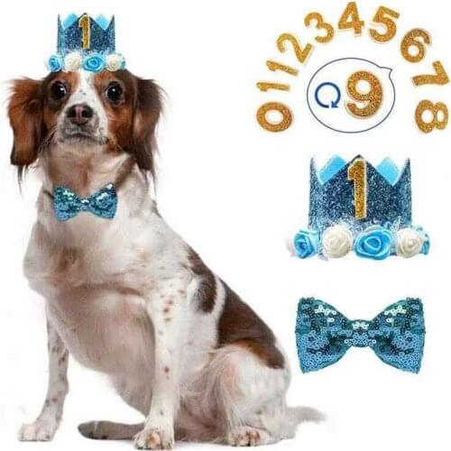 Sequins Pet Happy Birthday Decoraction Bow Tie Scarf Decorative Collar Number Birthday Hat Puppy Hat Collar Tie Dog Accessories