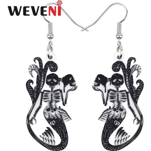 WEVENI Halloween Acrylic Horror Fish Skull Ghost Skeleton Earrings Fashion Big Drop Dangle Charm Jewelry For Women Girls Gifts