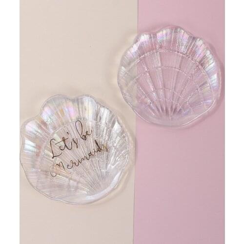 Mermaid Colorful Glass Shell Fruit Salad Plate Tray INS Jewelry Plate Girl Heart Jewelry Storage Plate Color Palette Containers